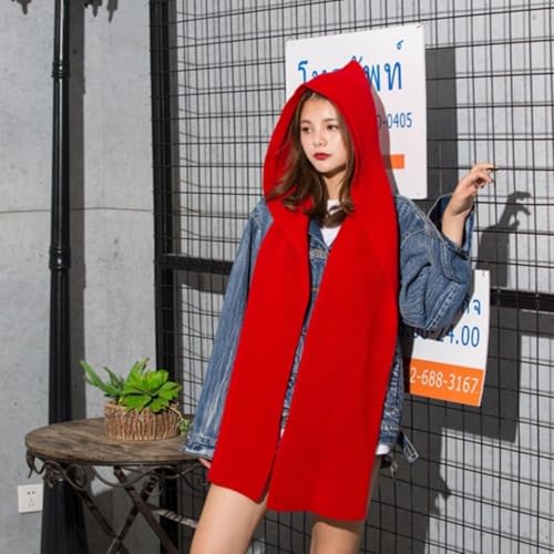 Women Ribbed Knit Wool Hooded Poncho with Hat Warm Scarf Beanies Long Solid Pashmina Earflap Shawl Wrap Head Neck Warmer3