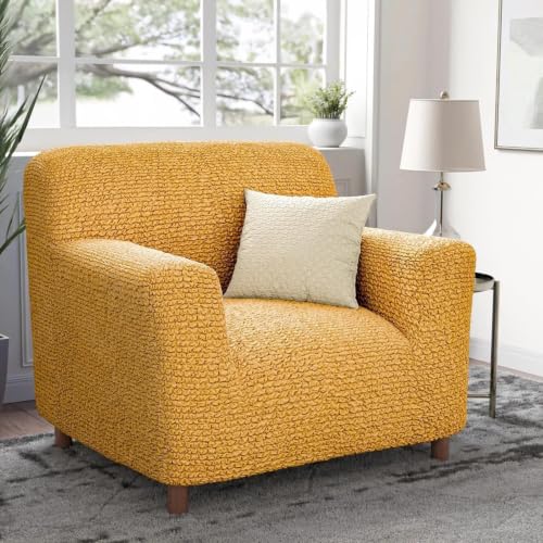 Image of Bellissima Sofa Covers - Premium Luxury Microfibra Plain Stretchable Sofa Cover Fully Covered Slipcover, Imported from Italy (OCHER, 1 Seater-US)