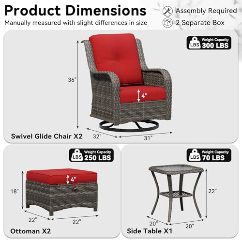 Image of 5 Piece Outdoor Wicker Patio Furniture Set, Outdoor Swivel Rocker Patio Chairs Set with Thickened Olefin Cushions, High Back and Deep Seating, Hand-Woven PE Rattan for Porch, Deck
