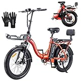 TWOFISH Electric Bike for Adults, 20'*3.0' Fat Tire Folding Electric Bicycle with 36V 17.8AH Removable Battery 7 Speed 25km/h 80-100km Range Disc Brake IP54 Waterproof, TF-2 (Orange)