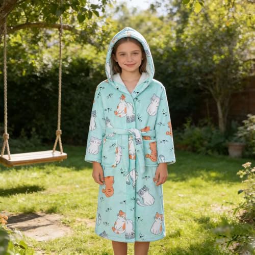 Image of Boys Girls Bathrobes,Toddler Boy Girl Robes,Children's Plush Soft Coral Fleece Hooded Pajamas Sleepwear for Kids
