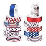 Washi Tape 12 Rolls Washi Tape Set Patriotic Packing Tape American Flag Washi Masking Tape Decorative Paper Stickers Decorative Tape for Gifts Wrapping DIY Art Crafts