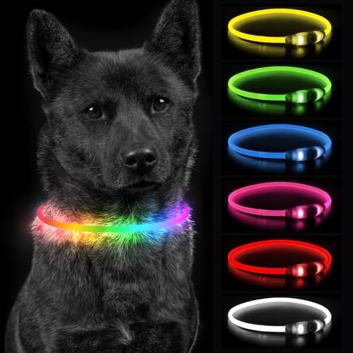 Jsdoin Collar de Perro Luminoso, Recargable LED para Perros, Tira de luz, tamaño Ajustable, Tres Modos de luz, Seguridad para tu Perro en la Noche para Perros pequeños, medianos y Grandes (Color)