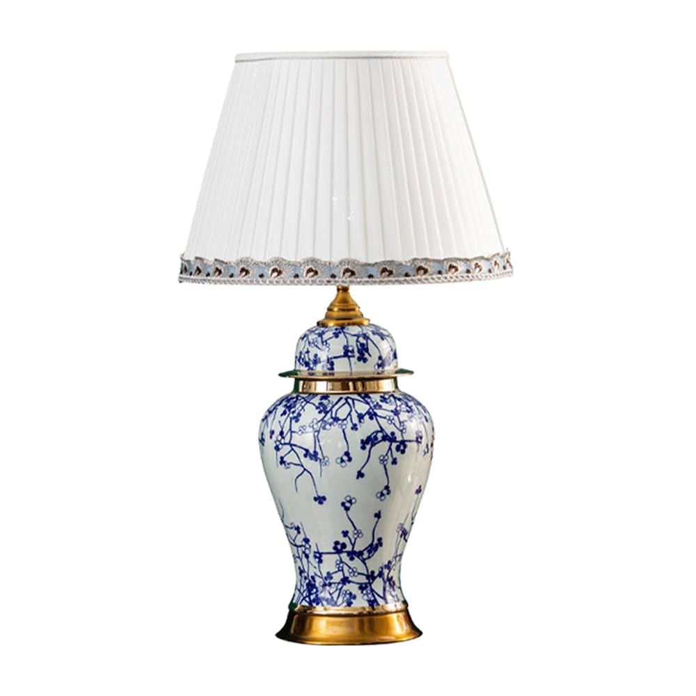SANBDDLYY Jingdezhen Ceramic Table Lamp - Antique Fabric Bedside for Living Room & Bedroom