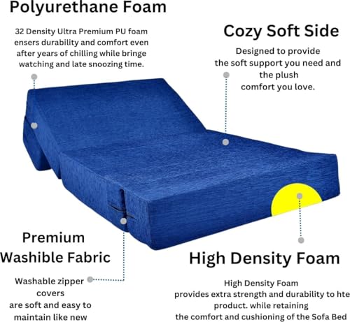 Image of Convertible Sofa Chair Bed, 3-in-1 Sleeper Chair with Foldable Design, Modern Upholstered Lounge Accent Chair, Space Saving Single Sofa Bed for Living Room, Bedroom & Small Spaces (Blue (FA094))