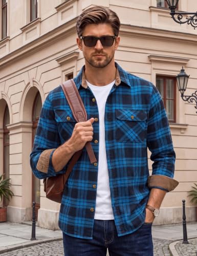 Image of Cotrasen Mens Flannel Shirts Cotton Plaid Button Down Shirt