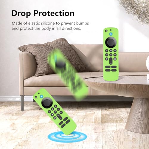 Image of RAYA Silicone TV Remote Cover Compatible with All New Fire TV Stick 4k & Fire Tv Stick HD Remote 2025 Model Protective Case with Lanyard (Luminous Green)