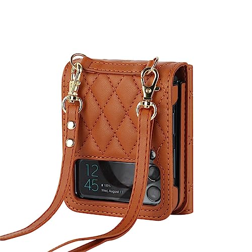 Sac étui de téléphone en cuir de luxe marron avec bandoulière élégante pour Samsung Z Flip 4 et 3