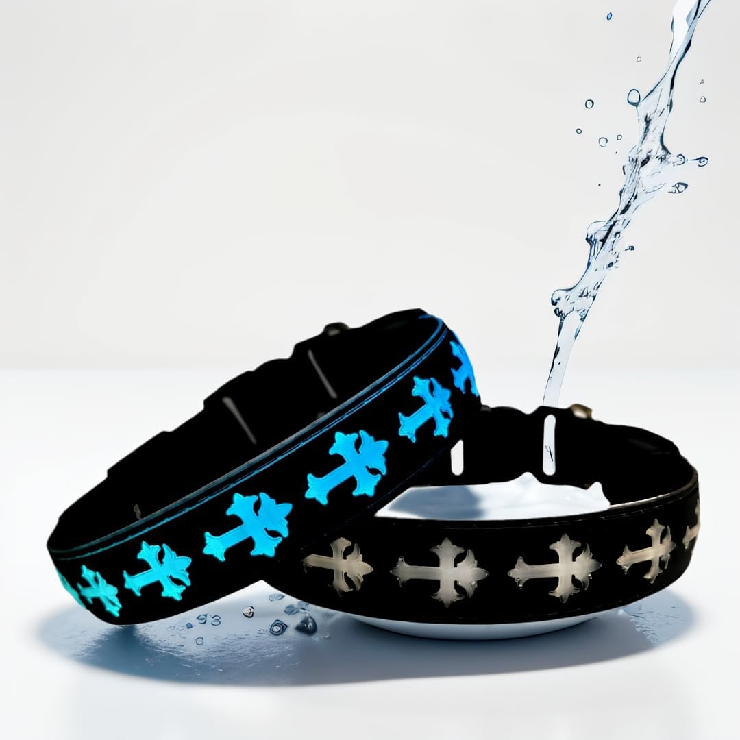 LED Dog Collar, USB Rechargeable, 15 Light Modes, Multi-Color Cross Pattern (Black, L(15.7-19.7")) L(15.7-19.7") BLACK