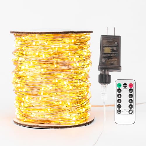 ZELUXDOT Fairy Lights Plug in,164FT 1000 LEDs Waterproof Led String Lights,8 Modes Remote Twinkle Light for Bedroom Window Weddings Christmas Holiday Decoration,Silver Wire,2 Inch Led Space,Warm White
