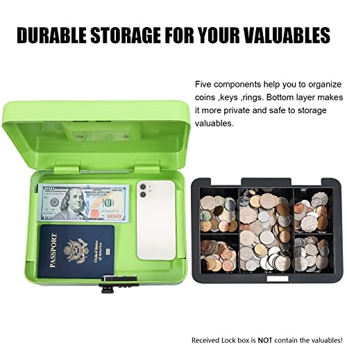 Image of KYODOLED Large Cash Box with Combination Lock,Safe Metal Box for Money, Storage Lock Box with Money Tray,9.84 inchx 7 inchx 3.54 inch Limegreen Large