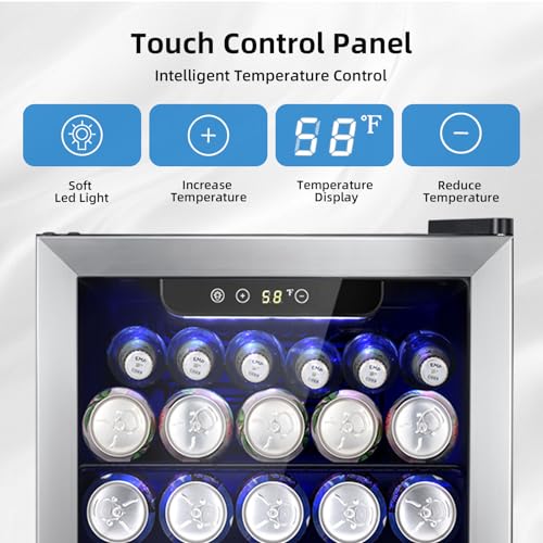 Image of Antarctic Star Beverage Cooler Holds Up to 48 Cans & 12 Wine Bottles, Stainless Steel Glass Door Drink Fridge with Digital Display and Electronic Temperature Control, Silver