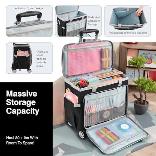 Rolling Tote Bag for Women Teacher Bag Rolling Cart Briefcase with Wheels Carry on Wheeled Bag for Work,Office,Craft Black4