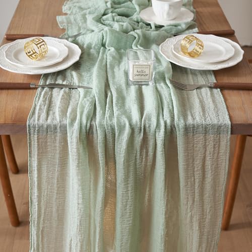2Pcs Cheesecloth Table Runner Sage Green 10FT Boho Gauze Cheese Cloth Table Runners 120 Inches Long...