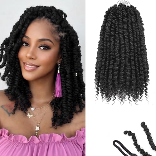 Vynoro Pre-twisted Passion Twist Hair 10 Inch 8 Packs Pre Looped Crochet Braids for African Bohemian Water Wave Braids Hair Extension for Women 1B#
