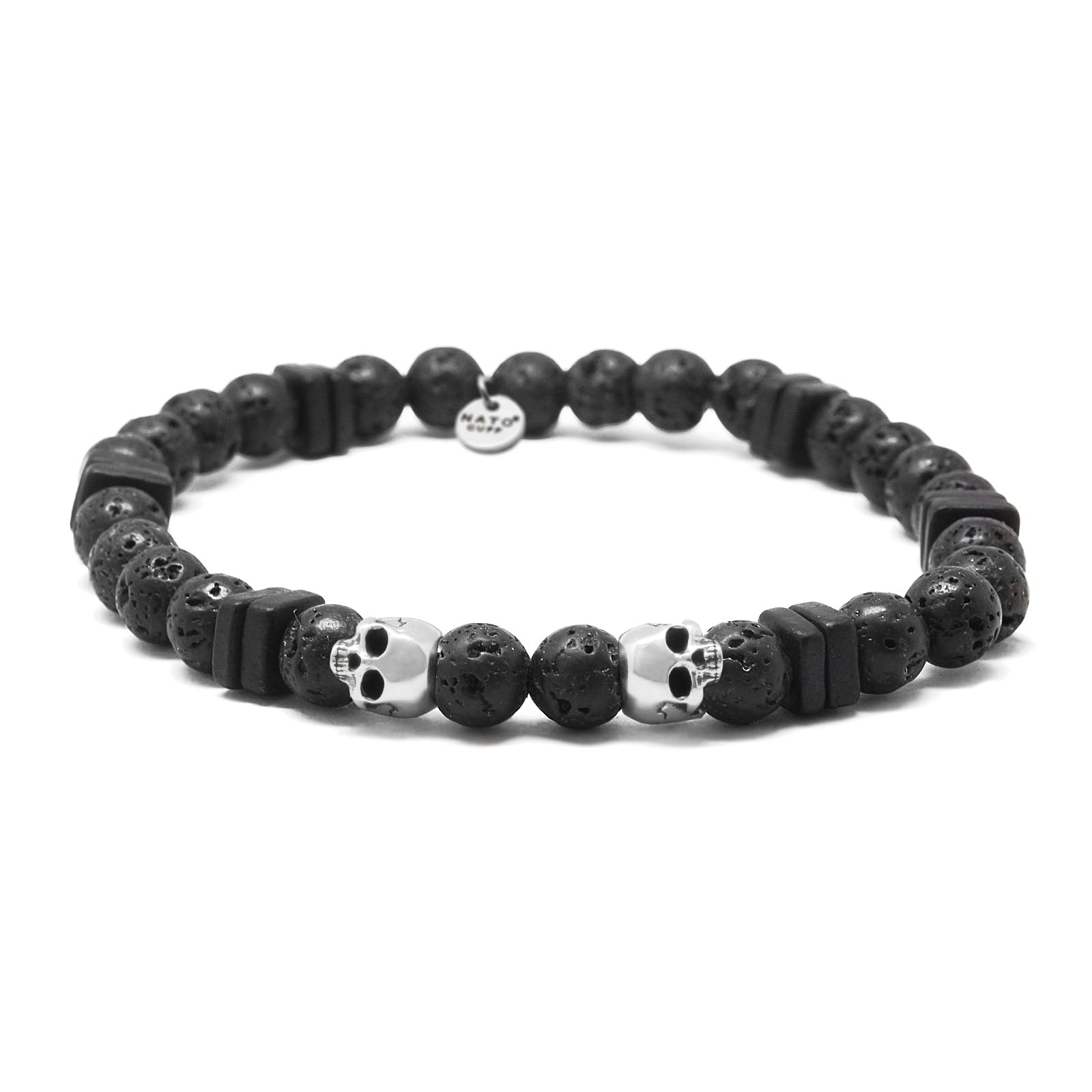 Nato Cuff - 925 Sterling Silber Totenkopf Skull Armband - Lava Perlen Halbedelsteine ​​- Griechische Keramikperlen- Herren und Damen schmuck Handgefertigt in Frankreich