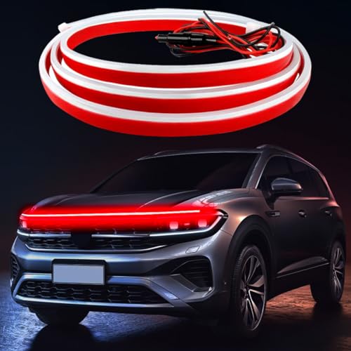 Car Hood Light Strip,Dynamic Car LED Strip Light,70 Inches car LED Strip Light,Exterior Flexible Daytime Running Light Strip for Cars,Truck,SUV(Red)