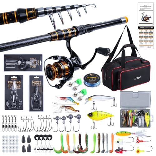 Goture 釣りセット 金色円環海竿 投げ竿 2.7m 12 点仕様 ルアー・仕掛け・小物一式完備 初心者から上級者まで対応 超軽量高強度 防水収納バッグ付 日本語説明書付属 組み立て簡単 携帯性 海・湖・川で活用 防波堤・ボート・ショアジギング・ちょい