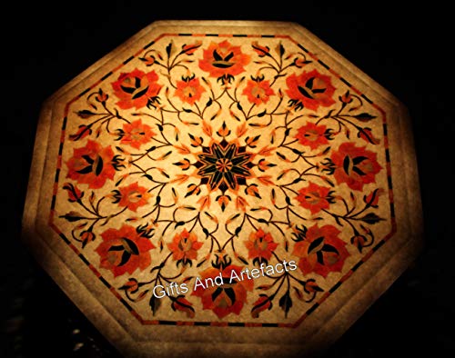 Table basse en marbre octogonale 38 cm avec incrustation effet royal pour chambre
