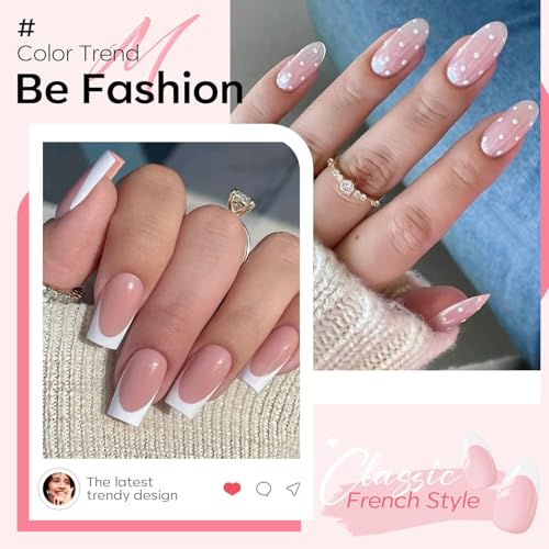 Image of modelones French Manicure Tip Gel Polish Set, 2Pcs 15ML White Jelly Pink Gel Nail Polish Kit Light Pink Milky White French Tip Nail Base Colors Soak Off LED DIY at Home Salon for Women