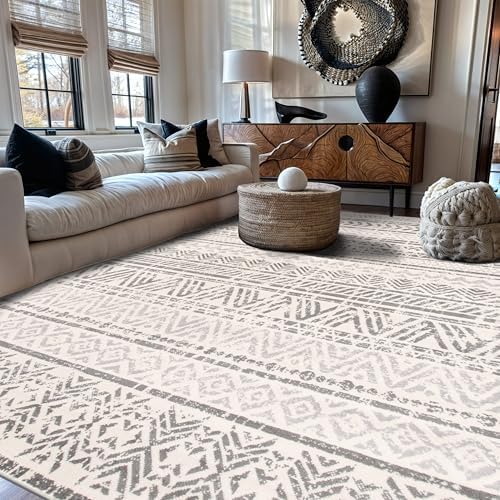 Rugshop Geometric Boho Large Area Rug – Gray Tribal Pattern, Perf...