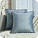 Topfinel Juego de 2 Cojines Fundas Terciopelo Decorativa Hogar Almohadas Fundas con Pelota de Color Sólido para Cama Sofás Sala de Estar Dormitorio Sala de Estudio Jardín Coche 45x45cm Gris Azulado