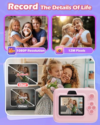 Image of Camera Instant Print, 1080P Kids Digital Camera with Printer Paper, Christmas Birthday Gift for Girls (Pink)