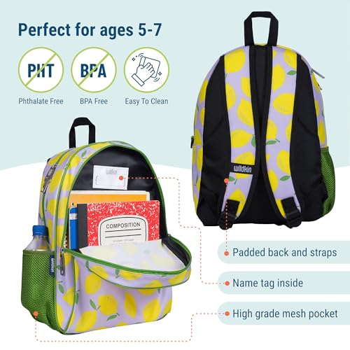 Image of Wildkin 15 Inch Backpack for Kids, Lilac Lemonade | Ages 5-10, padded straps, side water bottle pocket - coordinates with matching Wildkin lunch boxes