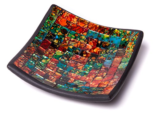 Red Co. Glass Mosaic Ceramic Catch-All Tray, Decorative Accent and Centerpiece Plate - Squared 6 inches