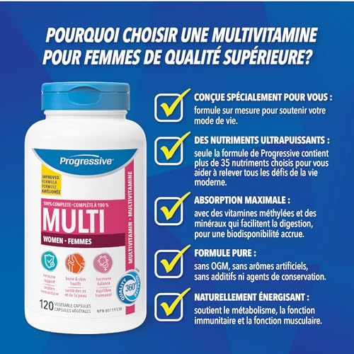 Progressive Advanced Daily Multivitamin for Adult Women, with DIM, Chastetree Berry, and Maca. Supports Immune Health, Energy and Hormone Health, 100% Complete, Canadian-Made, 120 Count - Image 5