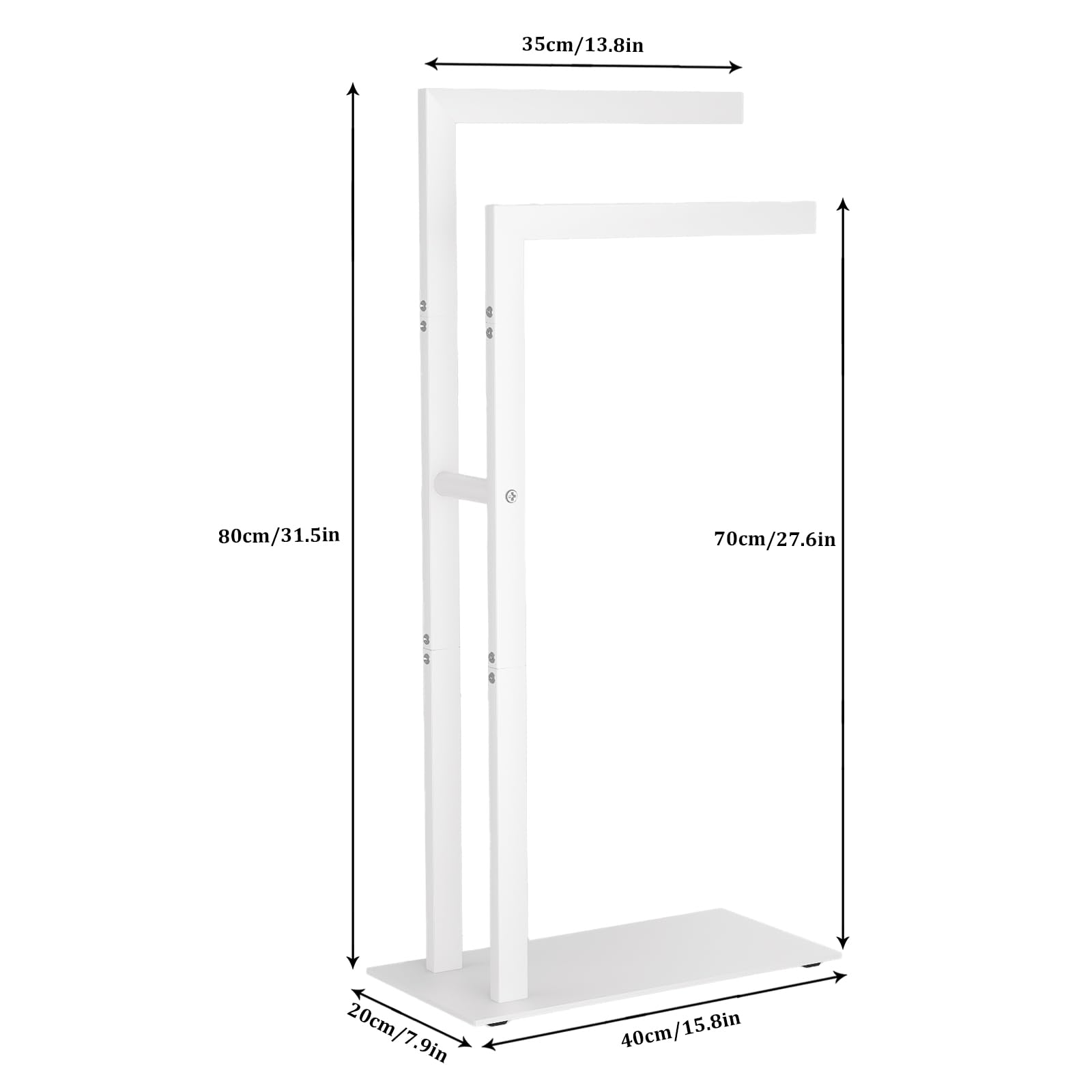 Yawinhe Porte Serviettes sur Pied, Support Salle de Bain, avec 2 Barres, en Acier Inoxydable, pour Vêtements, Couvertures, 40x20x80cm, Blanc, SMJ003W