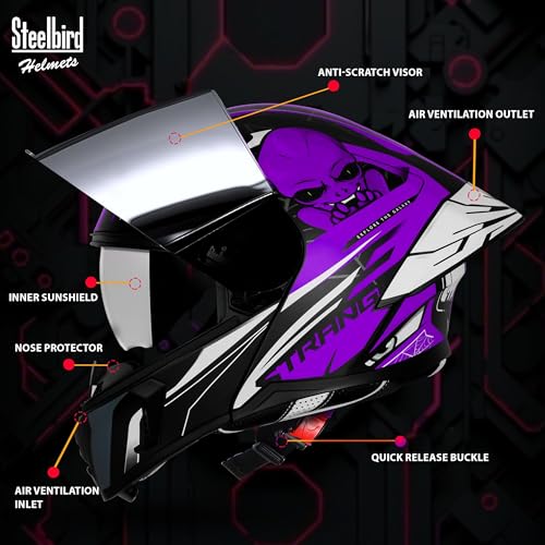 Image of Steelbird SBA-20 Strange ISI Certified Flip-Up Graphic Helmet for Men with Inner Silver Sunshield