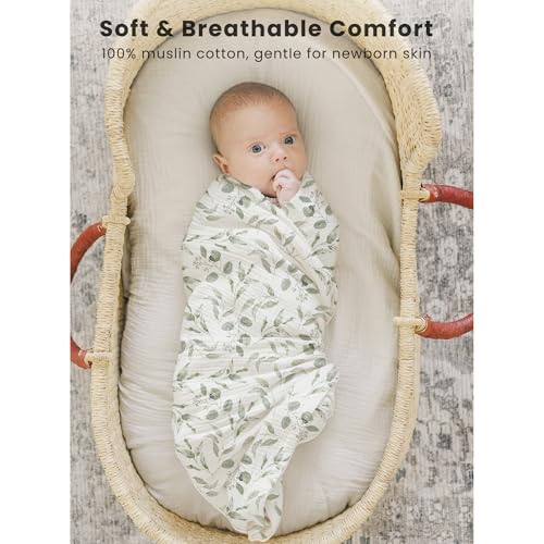 Image of Konssy 3 Pack Muslin Swaddle Blankets for Unisex, Newborn Receiving Blanket, Large 47 x 47 inches, Soft Breathable Muslin Baby Swaddles for Boys & Girls
