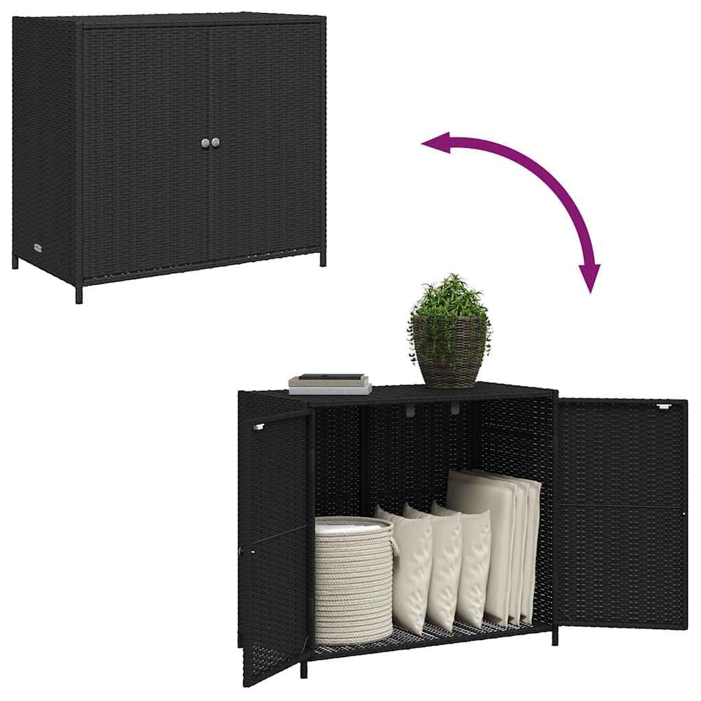Generico Armadietto Portaoggetti da Giardino Polyrattan Nero 83x45x76 cm