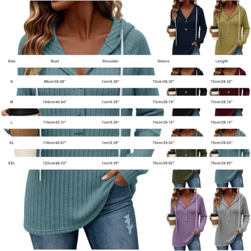 ENCURKUS Women's Sweatshirt Dress Casual V Neck Hooded Button Up Sweaters - image 5