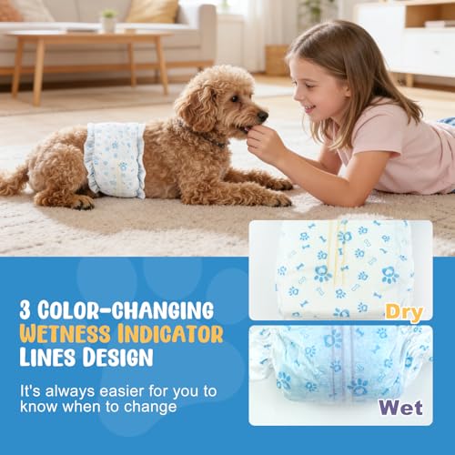 Image of Dog Diapers Male 80 Count Belly Bands for Male Dogs S, Male Dog Diapers Disposable with Wetness Indicator Adjustable Male Dog Wraps Super Absorbent Leak-Proof for Incontinence Marking - Blue