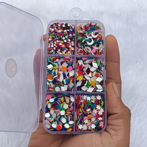 6 Grid Designer Bindi Pack for Women, Fancy MultiColor Chand, Star, Square, Burfi, 00 Round And 000 Round Velvet Bindi Combo Collection, Festivals, Weddings & Traditional Makeup | Pack of 1 Reusable Storage Case | Vibrant Multi-Color Designer Forehead Stickers-image-25