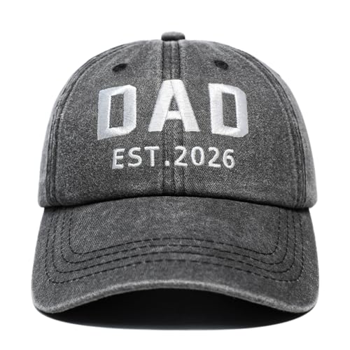 LAMCEPLU New Dad Gifts, First Time Dad Hats for Men, Est 2026 Promoted to New Father to be Gifts for Expecting Dads, First for News Dads, Adjustable Embroidered Baseball Cap Dark Grey