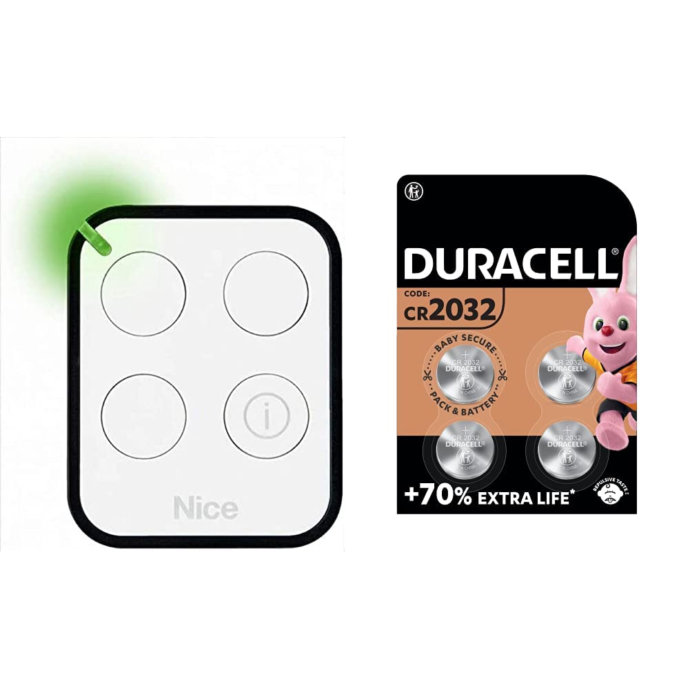 Télécommande Nice Era One ON3EBD blanche avec piles Duracell CR2032 contre les pannes d'ouverture