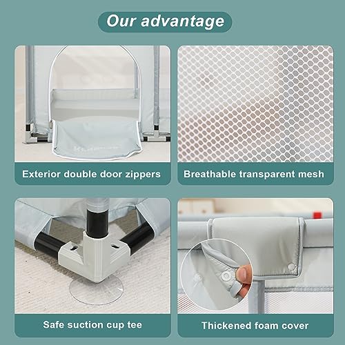 Requena Baby Playpen, Indoor/Outdoor Toddler Fence with Breathable Mesh, Extra Large Play Yard with Balls, 120cm x 120cm, Grey - Image 5