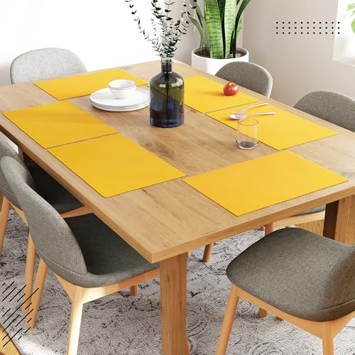 Image of Encasa XO Dining Table Mats Set of 6, Ribbed Cotton Table Mat 48x32 cm | Handmade Heat Resistance Table Placemats, Non Slip, Washable & Durable Place Mat for Centre Table, Living Room Yellow