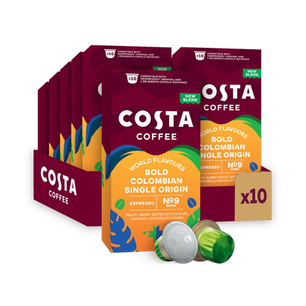 Costa Bold Colombian Single Origin Aluminium Coffee Pods (Pack of 10, Total 100 Coffee Capsules)