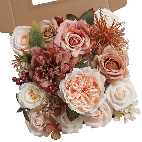 Image of YYHUAWU Artificial Flowers Combo Set Fake Flower Leaf Box with Stems for DIY Wedding Bouquets Centerpieces Flower Arrangements Decorations Baby Shower Party Home Decorations (Blush)