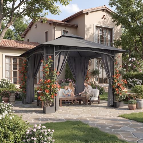 JUMMICO Pavillon de Jardin 3.3x3.3m en Fer avec Bac à Fleurs, 4 Parois Latérales, Stable, Résistant au Vent et aux Intempéries - Structure Métallique, Salon de...