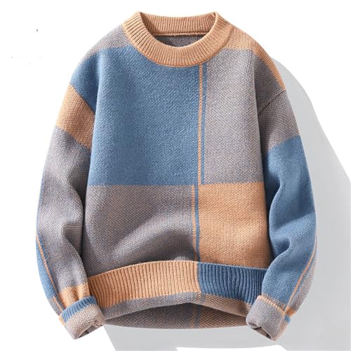 Autumn and Winter Trend Checkered Warm Knit Pullover Mens Casual Loose Sweaters Comfortable Thicken Plus Size Sweater2