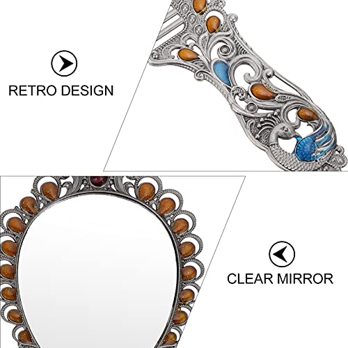 Heallily Vintage Peacock Mirror Comb Set, Vanity Mirror Comb Set, Metal Handheld Makeup Mirror Set, Foldable Retro Makeup Mirror Comb Set For Girls 1 Set (Silver) #TOP4