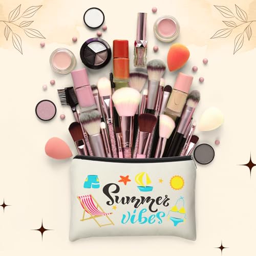 Kacctyen 16 Pcs Christmas Makeup Bag Gifts Bulk Cosmetic Bag with Zipper Santa Snowman Red and Green Travel Make up Pouch Portable Storage Pouch for Women Xmas Party Accessories(Summer)4