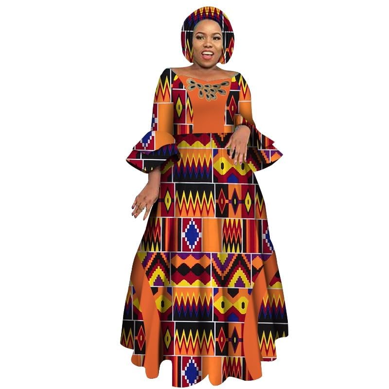 Image of iooiooi Womens African Print Party Maxi Dress Tradition Dashiki Ankara Long Dress & Headwrap