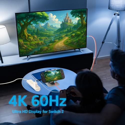 Image of Switch 2 Dock Station HDMI Cable Adapter 4K@60Hz 18Gbps 6.7ft PD 100W USB C to HDMI 2.0 Converter, Portable &Travel TV Connector Cord Compatible with Nintendo Switch 2 /OLED /2017, Blue