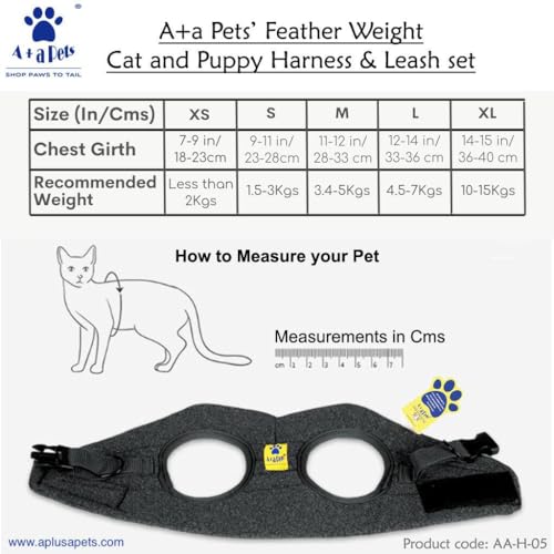Image of A+a Pets' Feather Weight Cat and Dog Harness & Leash Set - Escape Proof, Adjustable, No Pull, Soft Padded Vest for Persian Cats, Kittens, Small Dogs (Grey, M)